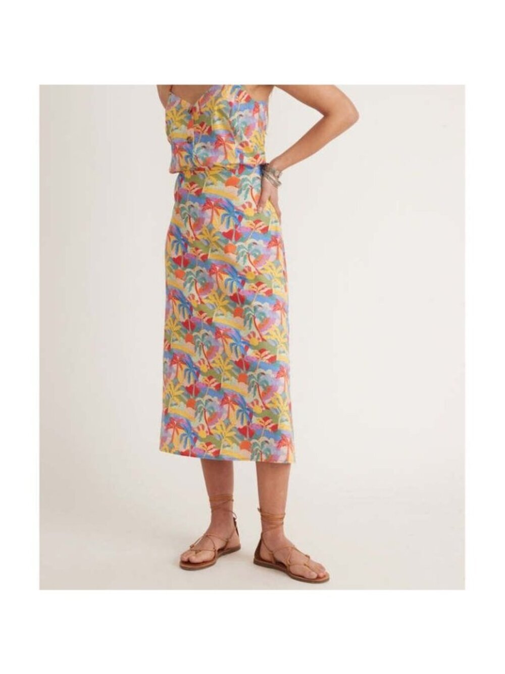 NWT Marine Layer Tropical Print A-Line Midi Skirt
